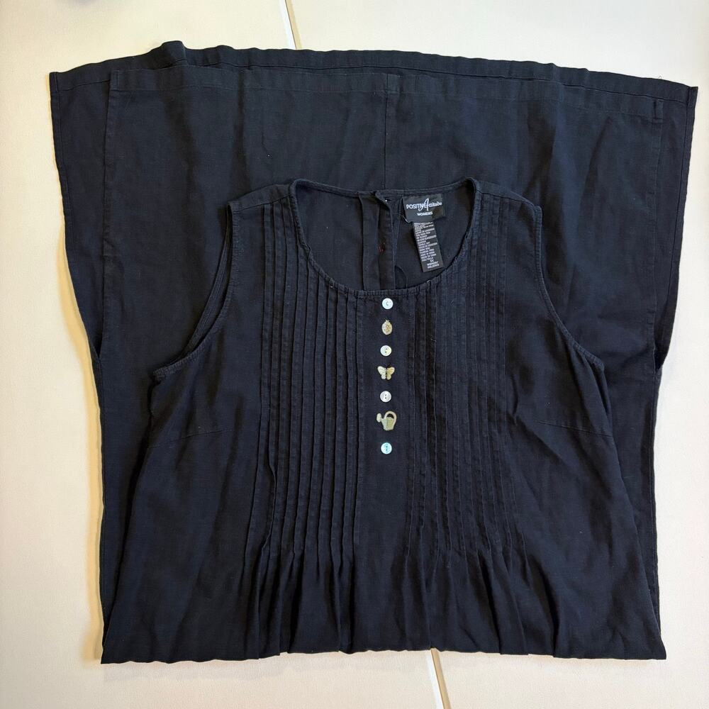 VINTAGE 90s BLACK LINEN EMBROIDERED MAXI DRESS 1X